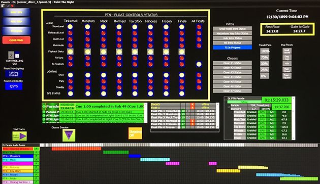 The Conductor parade-control system's cue and timeline display