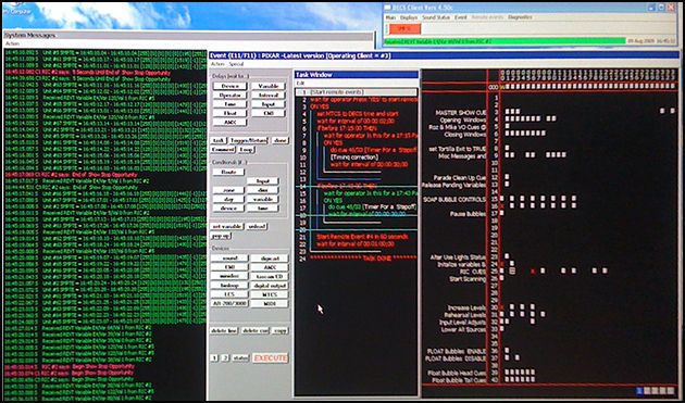 A DECS parade-control screen showing show timing and float cue data