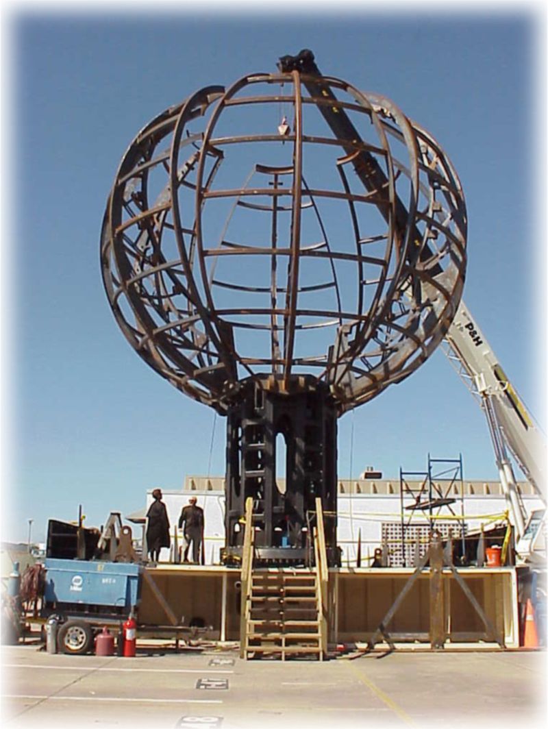 The Earth Globe's steel frame under construction